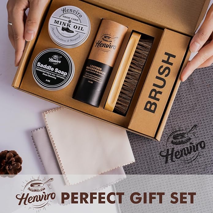 CUTEUP Leather Boot Care Kit – Mink Oil, Saddle Soap, Waterproofing Wax, Shoe Brush, Leather Cleaner and Conditioner Kit