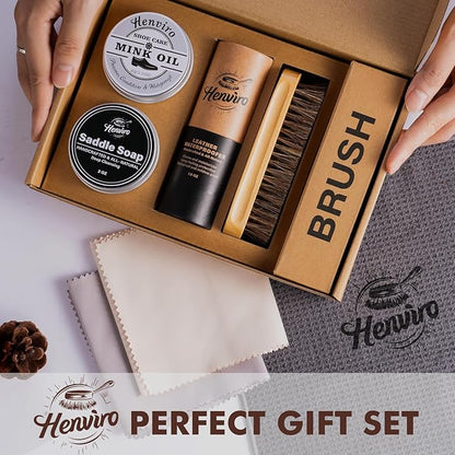 CUTEUP Leather Boot Care Kit – Mink Oil, Saddle Soap, Waterproofing Wax, Shoe Brush, Leather Cleaner and Conditioner Kit
