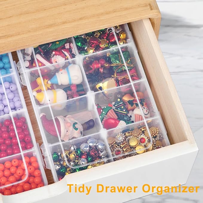 4 Pack 8 Grids Bead Organizer and Storage, Small Clear Plastic Divided Box with Removable Dividers and Labels for Snacks Candies Jewelry Crafts Electronics Small Parts Organizer Tackle Boxe(4)