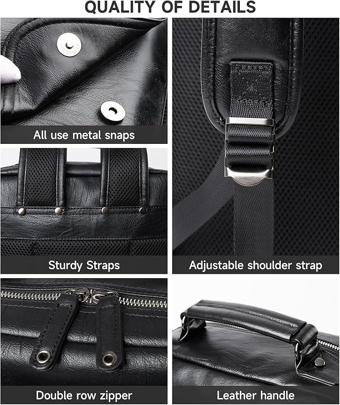 Leather Backpack Laptop 15.6 inch Lightweight Retro Business College Casual Travel Overnight Daypack Work backpack black Gift