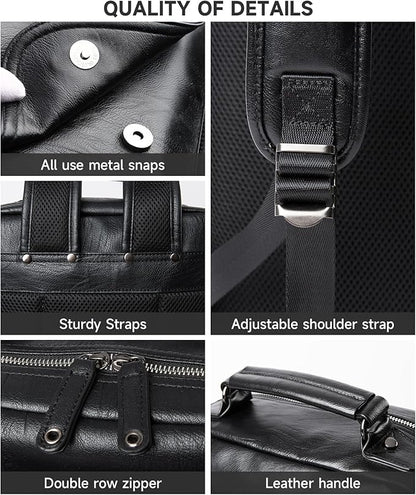 Leather Backpack Laptop 15.6 inch Lightweight Retro Business College Casual Travel Overnight Daypack Work backpack black Gift