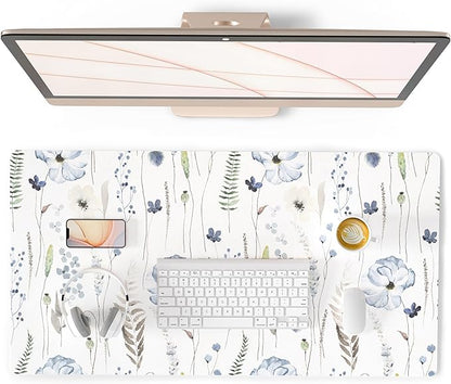 QiyI Large Mouse Pad for Desk, Floral Desk Mat for Desktop, Women Girls Office Décor Desk Accessories, PU Leather Waterproof Gaming Mousepad, Watercolor Flowers Desk Pad Computer Mat, 31.5" x 15.7"