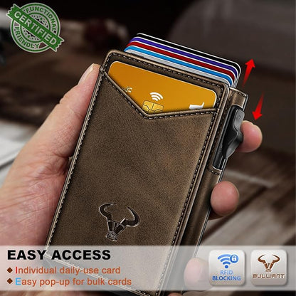 BULLIANT Men Wallet,Magnetic Metal Wallet Money Clip 9Cards Pop-up Access RFID Blocking