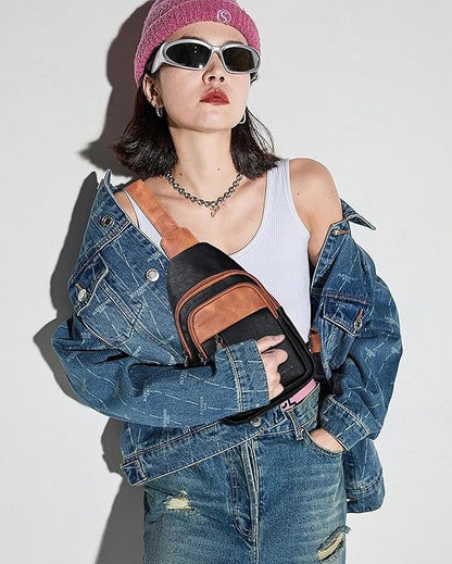MASINTOR Sling Bag for Women - Crossbody Bags Fanny Pack with Vegan Leather - Adjustable Sling Backack for Travel