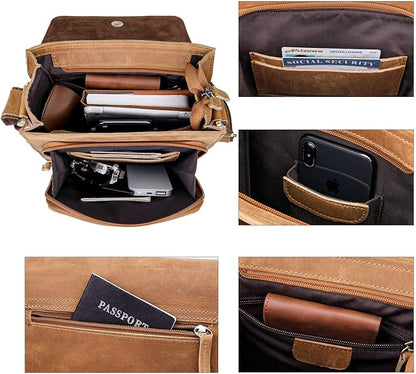 Augus Leather Messenger Crossbody Shoulder Bag for Men Work Business Casual Adjustable straps With YKK Metal Zipper