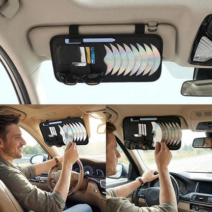 Tyqour Car CD Holder Case PU Leather Vehicle Sun Visor Organizer DVD Storage Holder for Car Visor Case with 8 Storage Sleeves Black