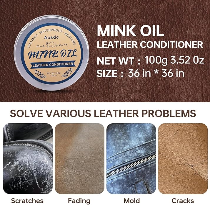 Mink Oil Leather Conditioner and Cleaner 3.52 oz - Premium Waterproof Formula for Leather Cowboy Boots,Natural Waterproof Soften and Restore Shoes, Jackets, Hats, Baseball Gloves, Saddles