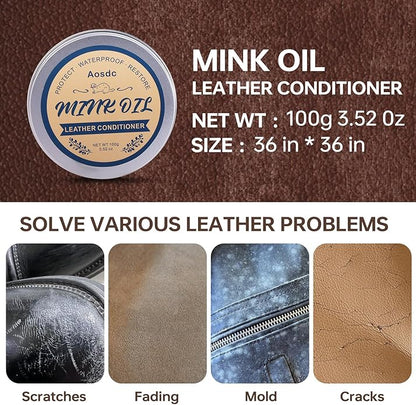 Mink Oil Leather Conditioner and Cleaner 3.52 oz - Premium Waterproof Formula for Leather Cowboy Boots,Natural Waterproof Soften and Restore Shoes, Jackets, Hats, Baseball Gloves, Saddles