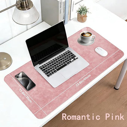 Leather Desk Mat, 23.6"x13.8" Non-Slip PU Leather Desk Pad, Thick Desk Blotter with Stitched Edge, Retro Large Mouse Pad, Laptop Pad for Office & Home Use (Pink)
