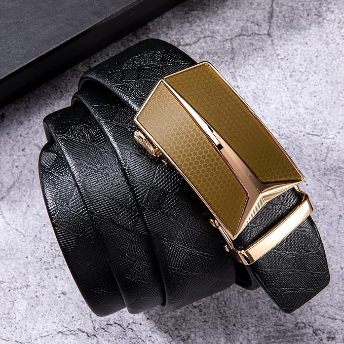 Dubulle Men's Ratchet Belt Gold/Black/Red/Green/Blue/White Automatic Buckle Business Casual Belt Gift - Adjustable Fit