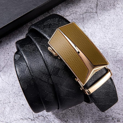 Dubulle Men's Ratchet Belt Gold/Black/Red/Green/Blue/White Automatic Buckle Business Casual Belt Gift - Adjustable Fit