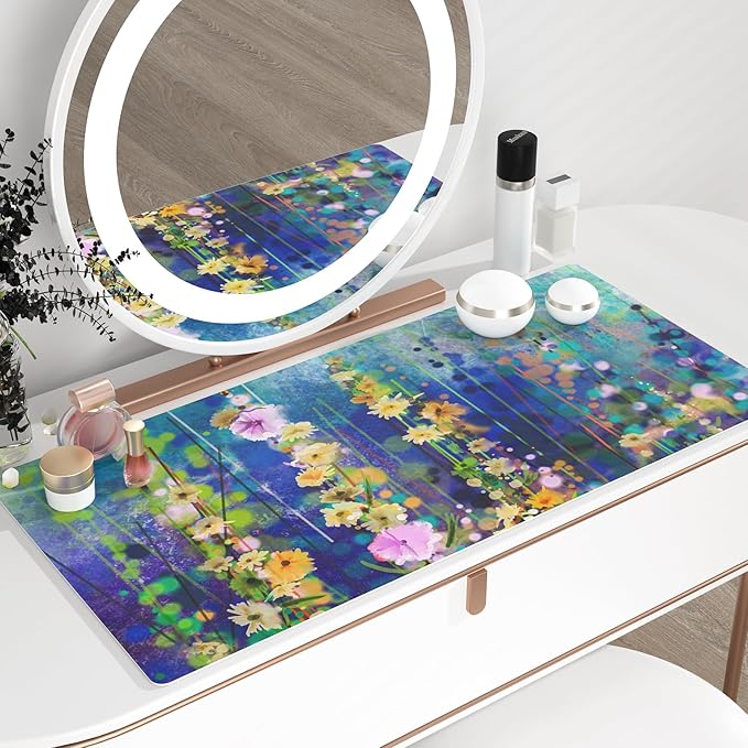 QiyI Large Desk Pad, Waterproof PU Leather Mouse Pad for Desktop, Blue Green Floral Home Décor Office Desk Accessories, Non Slip Desk Mat Writing Pads for Home Office 31.5" x 15.7" - Ivy Flowers