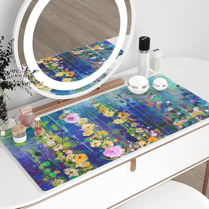 QiyI Large Desk Pad, Waterproof PU Leather Mouse Pad for Desktop, Blue Green Floral Home Décor Office Desk Accessories, Non Slip Desk Mat Writing Pads for Home Office 31.5" x 15.7" - Ivy Flowers