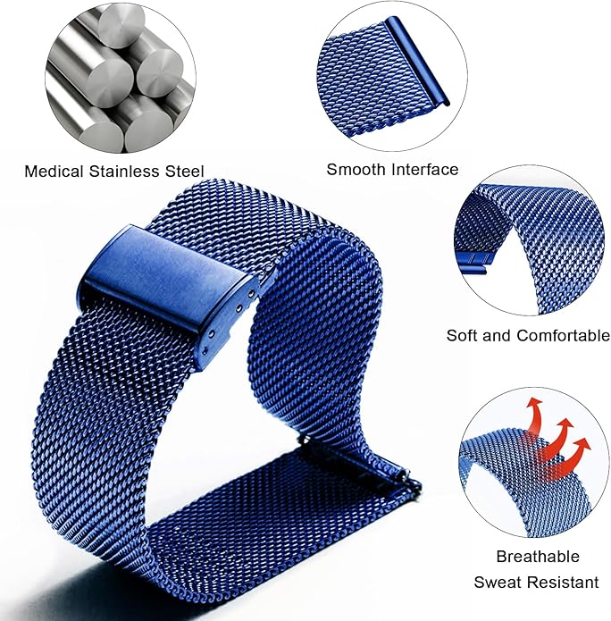 TStrap Mesh Watch Band Metal - Black Quick Release Watch Bands for Men Women - Stainless Steel Smart Watches Strap Bracelet Replacement - 10mm 12mm 14mm 16mm 18mm 20mm 22mm