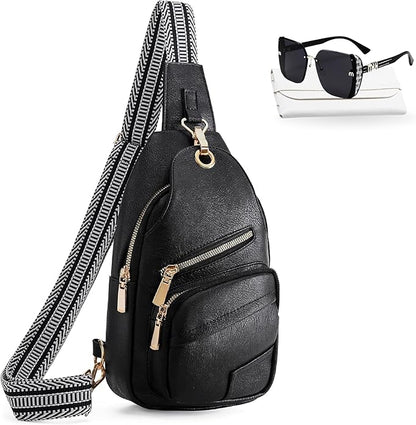 Sling Bag Set, PU Leather Sling Bag, Multi-Zipper Design for Travel, Outdoors, Valentine’s Day Gifts