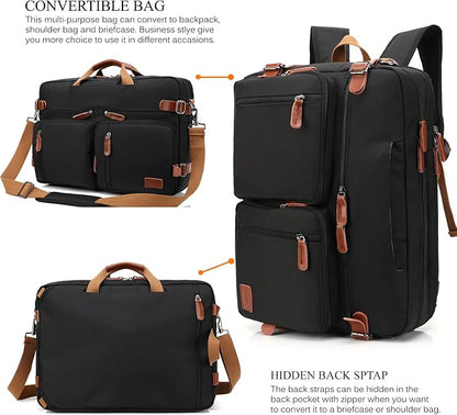 CoolBELL Convertible Backpack Messenger Shoulder Bag Laptop Case Handbag Business Briefcase Multi-Functional Travel Rucksack Fits 15.6 Inch Laptop for Men/Women (Black)
