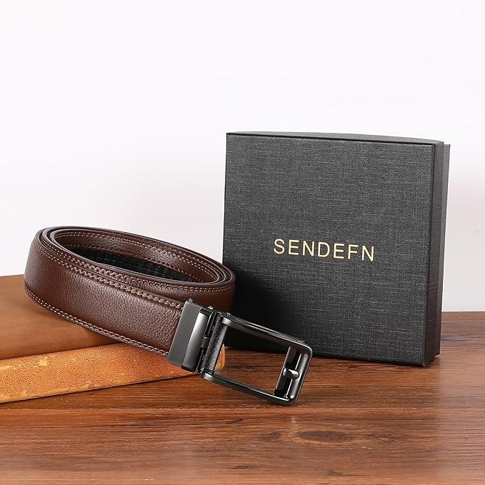SENDEFN Men's Leather Dress Casual Belt 1 3/8" Automatic Adjustable Click Buckle Belts with Gift Box