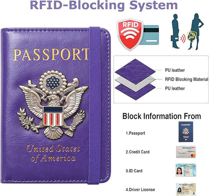 Premium Passport Holder for Travel, RFID Blocking Passport Cover Slim, Durable & Travel-Friendly, Passport Wallet Keep Your Documents Safe & Organized (Purple)