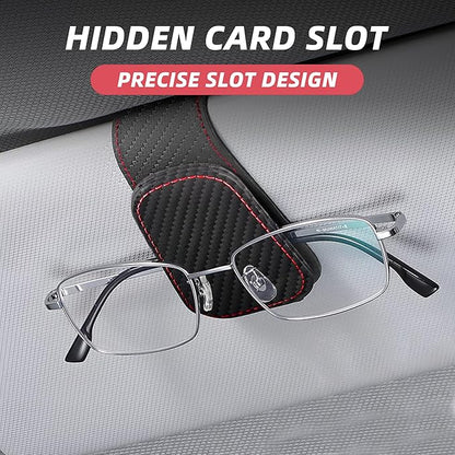 2PCS Sunglasses Holders for Car Sun Visor, Leather Eyeglasses Hanger Mounter, Magnetic Glasses Holder and Ticket Card Clip, Universal Auto Interior Accessories (Carbon Fibre, 2PCS)