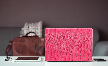 KEROM Compatible for Crocodile MacBook Pro 13 Inch Case 2025-2016 M2 M1 A2338 A2289 A2251 A2159 A1989 A1706 A1708, Textured Aligator Skin Snakeskin PU Leather Hardshell & Keyboard Cover, Pink