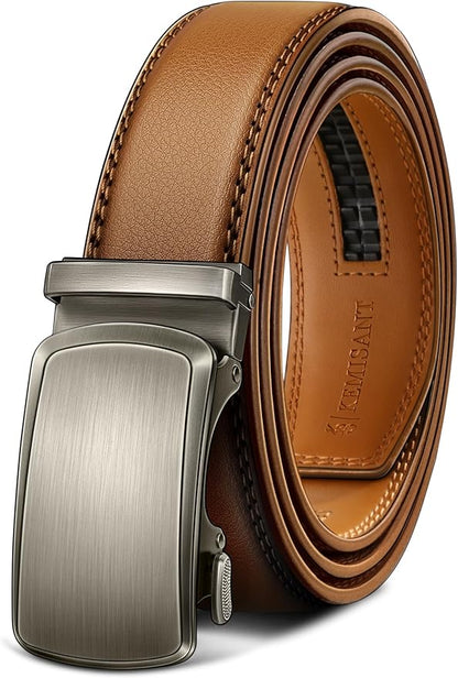 KEMISANT Belt Men, Sliding Ratchet Belt Genuine Leather For Gift Mens Dress Pants Oxfords,Size Adjustable