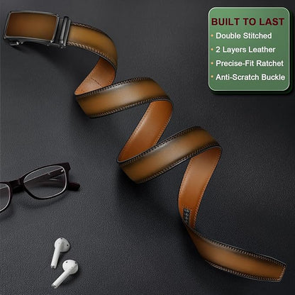 KEMISANT Men Belt Ratchet Click Belt Genuine Leather Adjustable For Men Golf Dress Casual Jeans 1 3/8-Cut For Fit