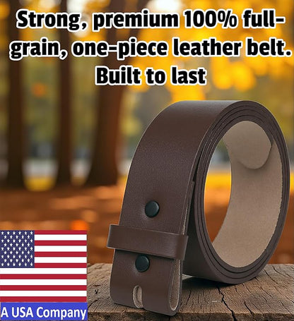 F&L CLASSIC Belt for buckle men Snap on Strap Full Grain One Piece Leather no buckle,1 1/2" Wide, USA