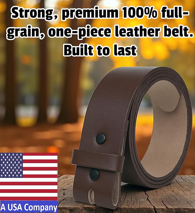 F&L CLASSIC Belt for buckle men Snap on Strap Full Grain One Piece Leather no buckle,1 1/2" Wide, USA