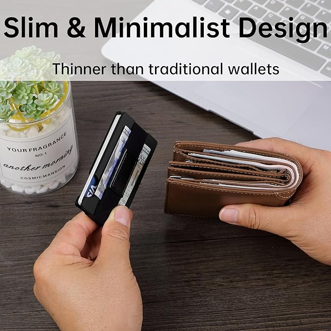 Minimalist Slim Wallet for Men,RFID Blocking Metal Wallet,Aluminum Credit Card Holder & Money Clip 12-15 Cards,Slim Rfid Front Pocket Mens Wallet