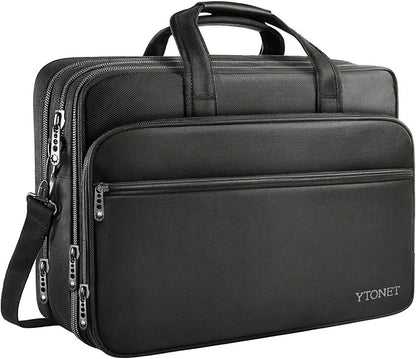 Ytonet Laptop Briefcases for Men, 17 Inch Expandable Briefcase Computer Bags for Laptop for Men, Water Resistant Multi Compartments Men's Work Bag with Luggage Strap for Bussiness Travel, Black