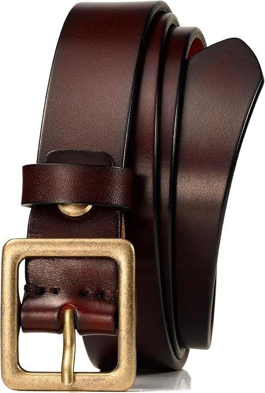 WOLFANT Full Grain Leather Belt for Women,1.1" Ladies Casual leather Jean Belt with Vintage Square buckle in Gift Box