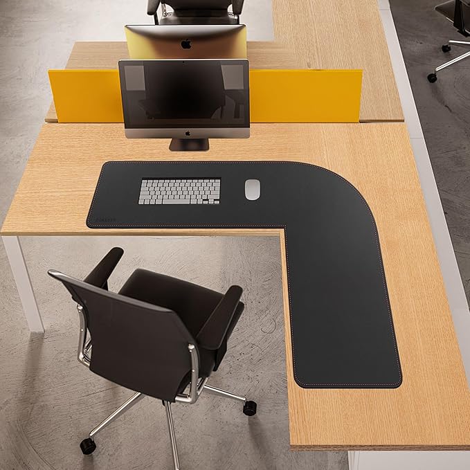 ZORESYN L Shaped Desk Mat 39.4"(L) x 39.4"(S) x 13"(W), Computer Corner Desk Pad, Large Waterproof PU Leather Mouse pad for Corner Desk, Writing Desk Pad Protector - Black