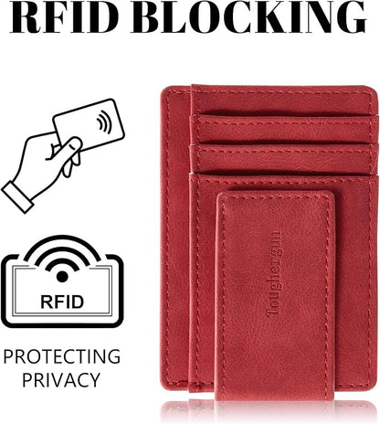 Toughergun Slim Wallet for Men RFID Blocking Money Clip, Minimalist Front Pocket Credit Card Holder, Magnetic Thin Mens Wallets with ID Window