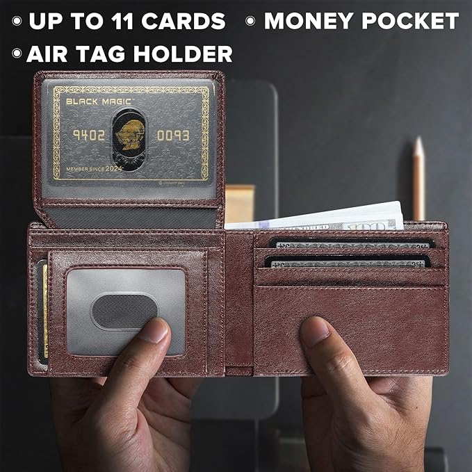furid Air Tag Wallet Men Slim: Minimalist 2 ID Window RFID Leather Wallets with Airtag Holder - Gifts for Husband Father at Birthday Anniversary