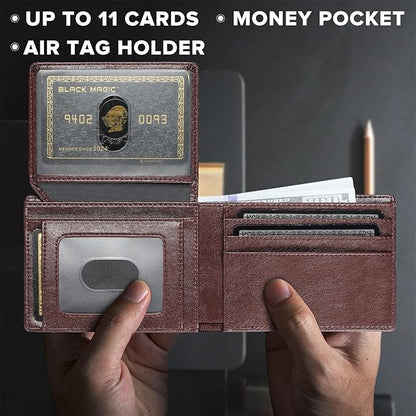 furid Air Tag Wallet Men Slim: Minimalist 2 ID Window RFID Leather Wallets with Airtag Holder - Gifts for Husband Father at Birthday Anniversary