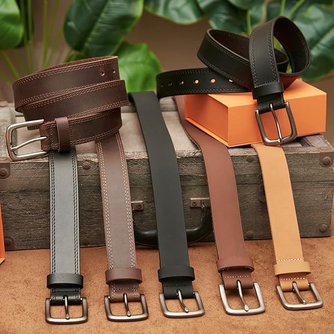 VATAN Men's Full Grain Leather Casual Every Day Jeans Belts, Handmade Men Leather Belt with Gift Box