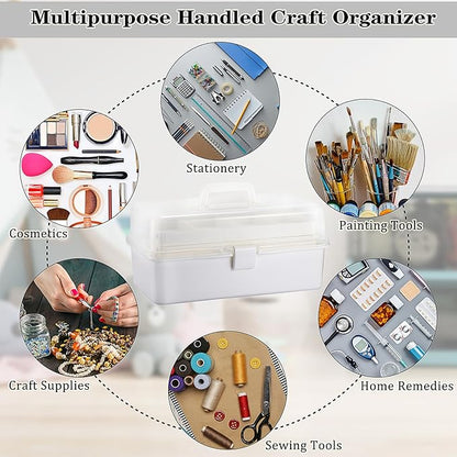 Tackle Box, 16-Inch Extra Large Art Storage Box with 3-Layer Folding Trays, Multipurpose Craft Organizers and Storage w/ Adjustable Dividers, Portable Tool Box for Sewing Supplies,Medicine &Cosmetics