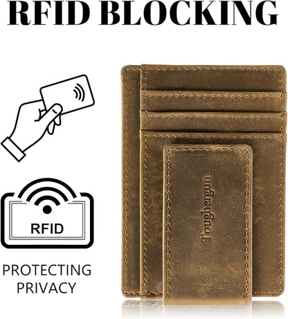 Toughergun Slim Wallet for Men RFID Blocking Money Clip, Minimalist Front Pocket Credit Card Holder, Magnetic Thin Mens Wallets with ID Window