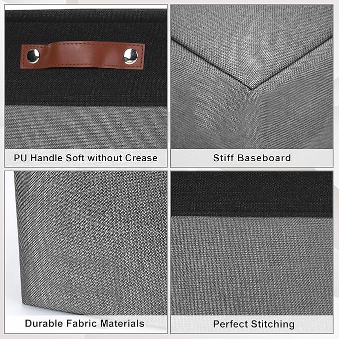 Bagnizer Storage Bins Large Fabric Storage Baskets for Shelves 3 Pack, Decorative Linen Closet Baskets with Handles for Organizing, Shelf, Clothes, Home, Office, 15x11x9.5Inches (Grey&Black)