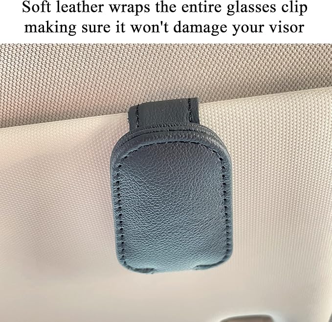 KIWEN 2 Packs Sunglasses Holders for Car Visor, Magnetic Leather Glasses Eyeglass Clip for Car, Ticket Card Clip Sunglasses Mount, Car Visor Accessories Gadgets (2, Black)