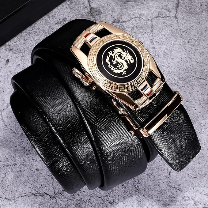 Dubulle Designer Mens Belts, Sliding Automatic Buckle Ratchet Dress Belt TOP Genuine Leather Strap Gifts