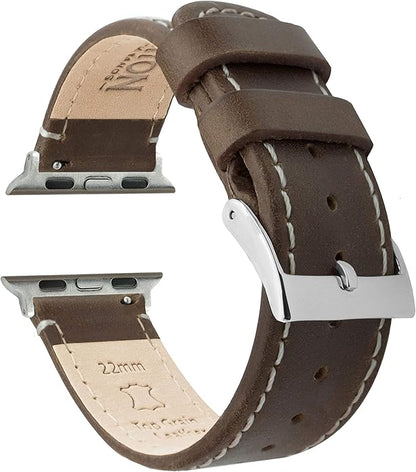 BARTON WATCH BANDS - Top Grain Leather Watch Bands Compatible with Apple Watch Models - 1, 2, 3, 4, 5, 6, 7, 8, 9, 10, SE, Ultra & Ultra 2