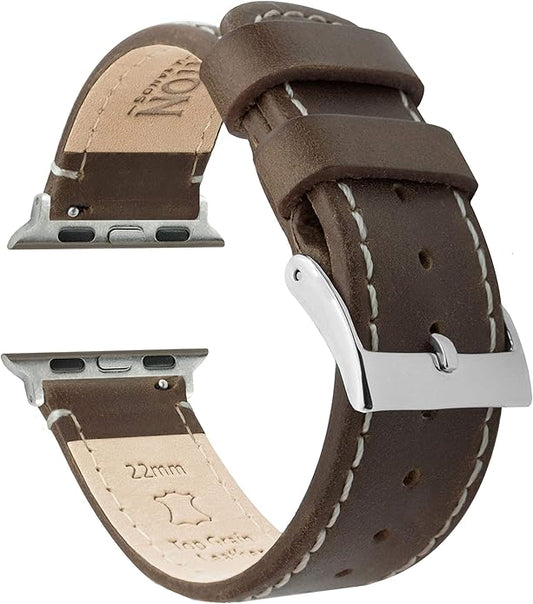 BARTON WATCH BANDS - Top Grain Leather Watch Bands Compatible with Apple Watch Models - 1, 2, 3, 4, 5, 6, 7, 8, 9, 10, SE, Ultra & Ultra 2