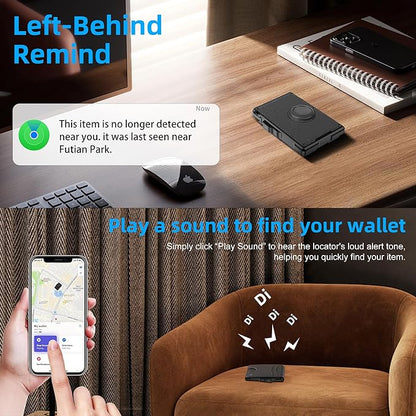 umoven Wallet for Men with AirTag(iOS Only), Mens Metal Wallet Minimalist with Money Clip & ID Window, Slim Leather Slots RFID Blocking Bifold Wallet,Smart Pop Up Credit Card Holder Wallet (Black)