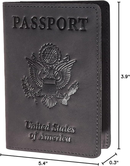 Genuine Leather Passport and Vaccine Card Holder Combo, RFID Blocking, Black, Unisex