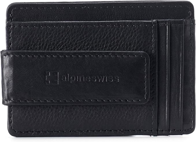 Alpine Swiss Harper Mens RFID Slim Money Clip Front Pocket Wallet Minimalist Leather ID Card Holder | RFID, Slim, Money Clip, Front Pocket, Minimalist, ID Card Holder