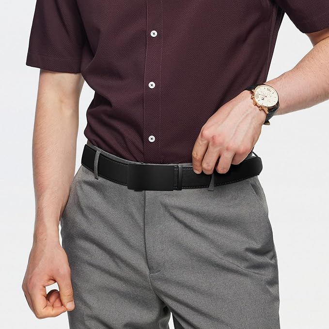 Founders & C Men's Ratchet Belt 1 3/8",Leather Dress Belt Adjustable with Click Sliding Buckle Trim to Exact Fit