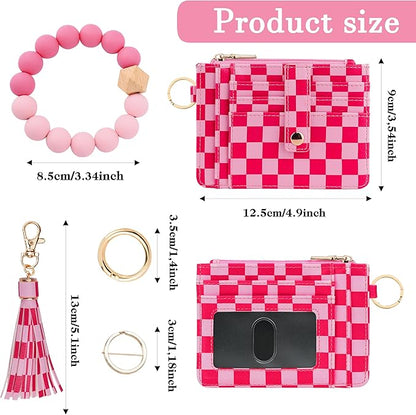 KNGITRYI Wallet Keychain Wristlet for Women,Slim RFID Credit Card Holder Purse Tassel Keychain Bangle Key Ring for Men Women