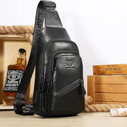 LUKZIJAES Genuine Leather Sling Bag for Men