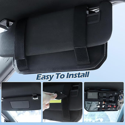 Car Visor Organizer with Zipper Multi-Pockets & Sunglass Holder Molle Car Sun Visor Organizer Universal Fit for Trucks, SUVs, Jeeps & Patrol Vehicles